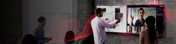 Virtual meeting with two Sharp Displays on the wall